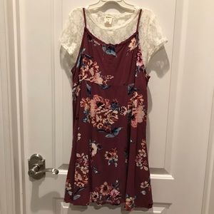 Girl’s burgundy floral dress - size 14